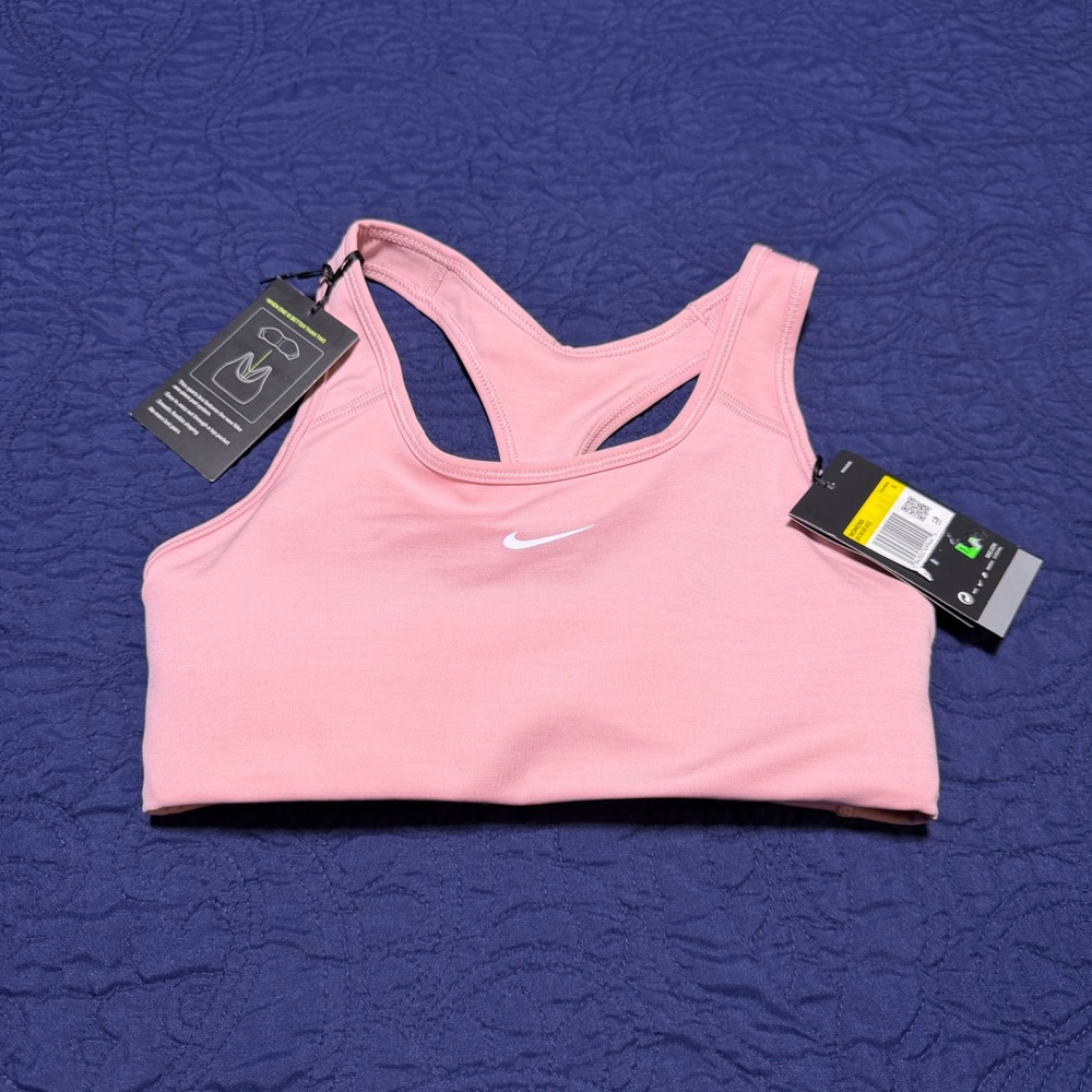 Nike Swoosh Womens Medium Support Sports Bra Pink Size S NWT Racerback